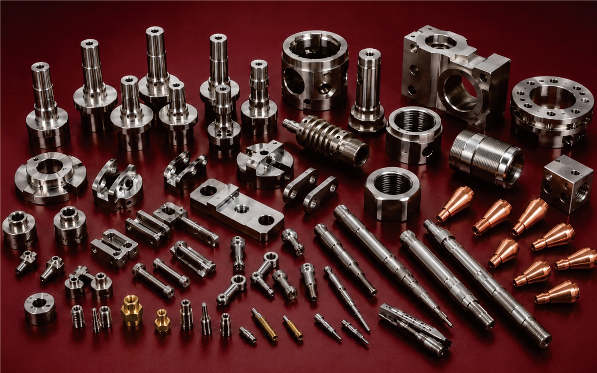 Precision CNC machined components including titanium parts stainless steel fittings and custom metal parts
