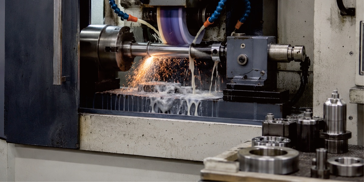 Grinding workshop with production equipment for precision finishing and custom parts processing