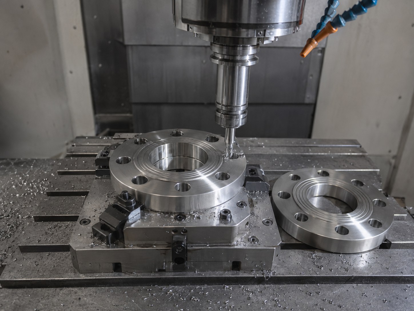 CNC machining and inspection of custom titanium flanges