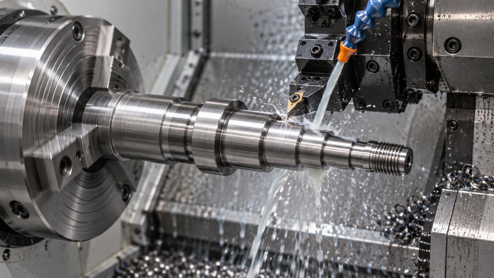 CNC turning of a custom titanium stepped shaft