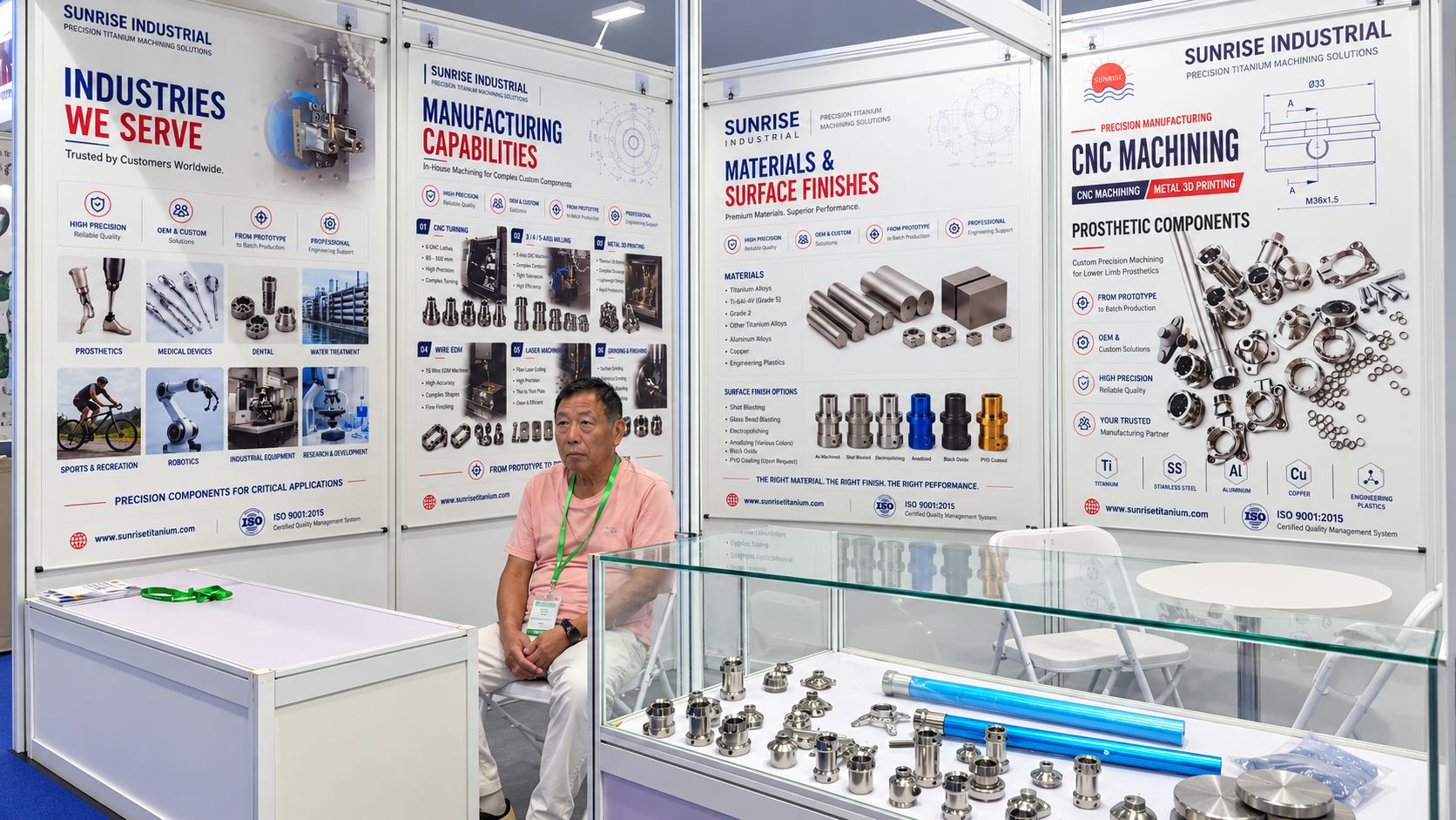 custom titanium CNC machined components displayed by Sunrise Industrial